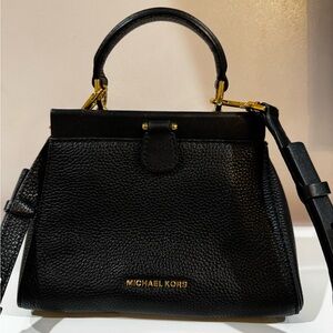 Michael Kors Gramercy Frame Small Leather Satchel Bag Black.